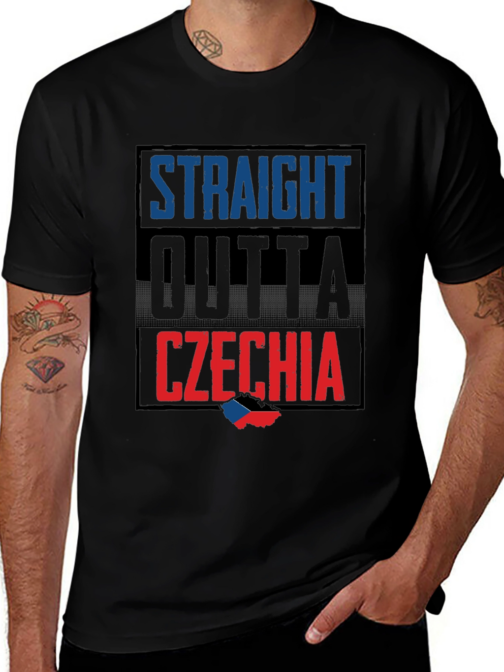 Straight Outta Czechia T-Shirt - Black Crew Neck