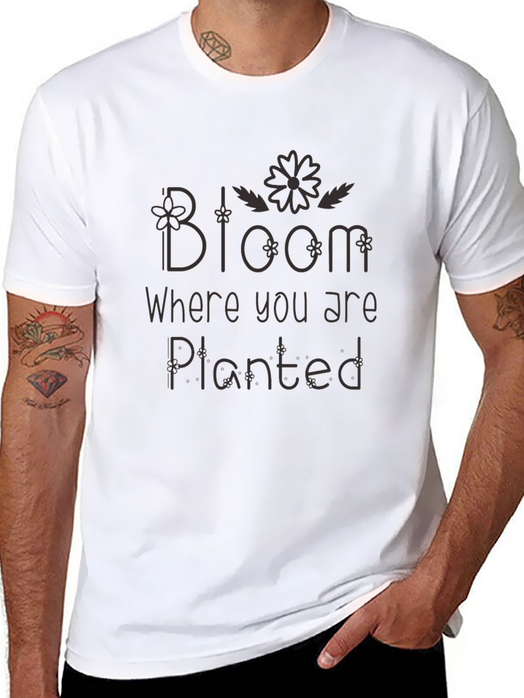 Bloom Where You Are Planted Black Tee