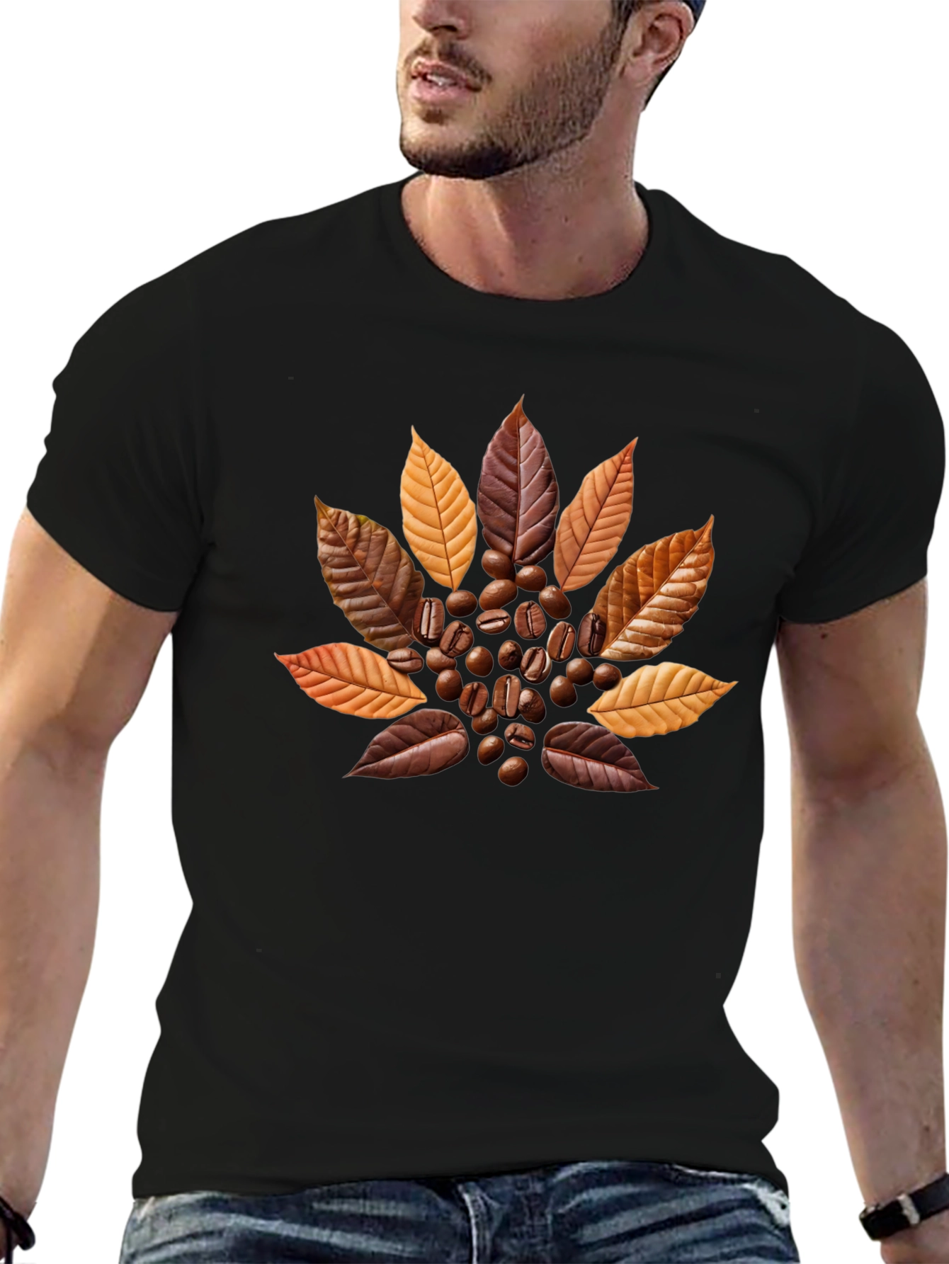Coffee Bean & Leaf Graphic Tee - Stylish Casual Wear