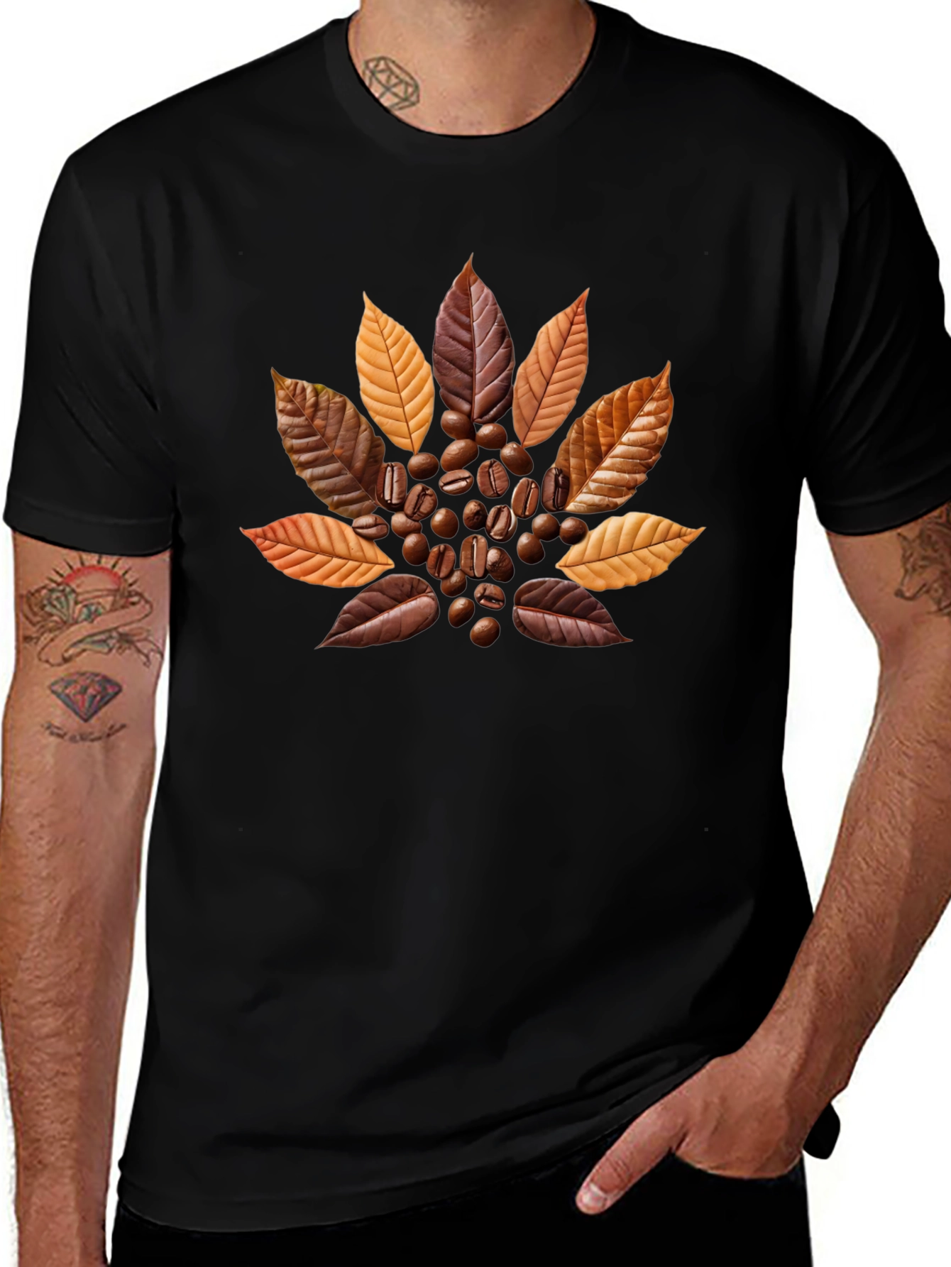 Coffee Bean & Leaf Graphic Tee - Stylish Casual Wear