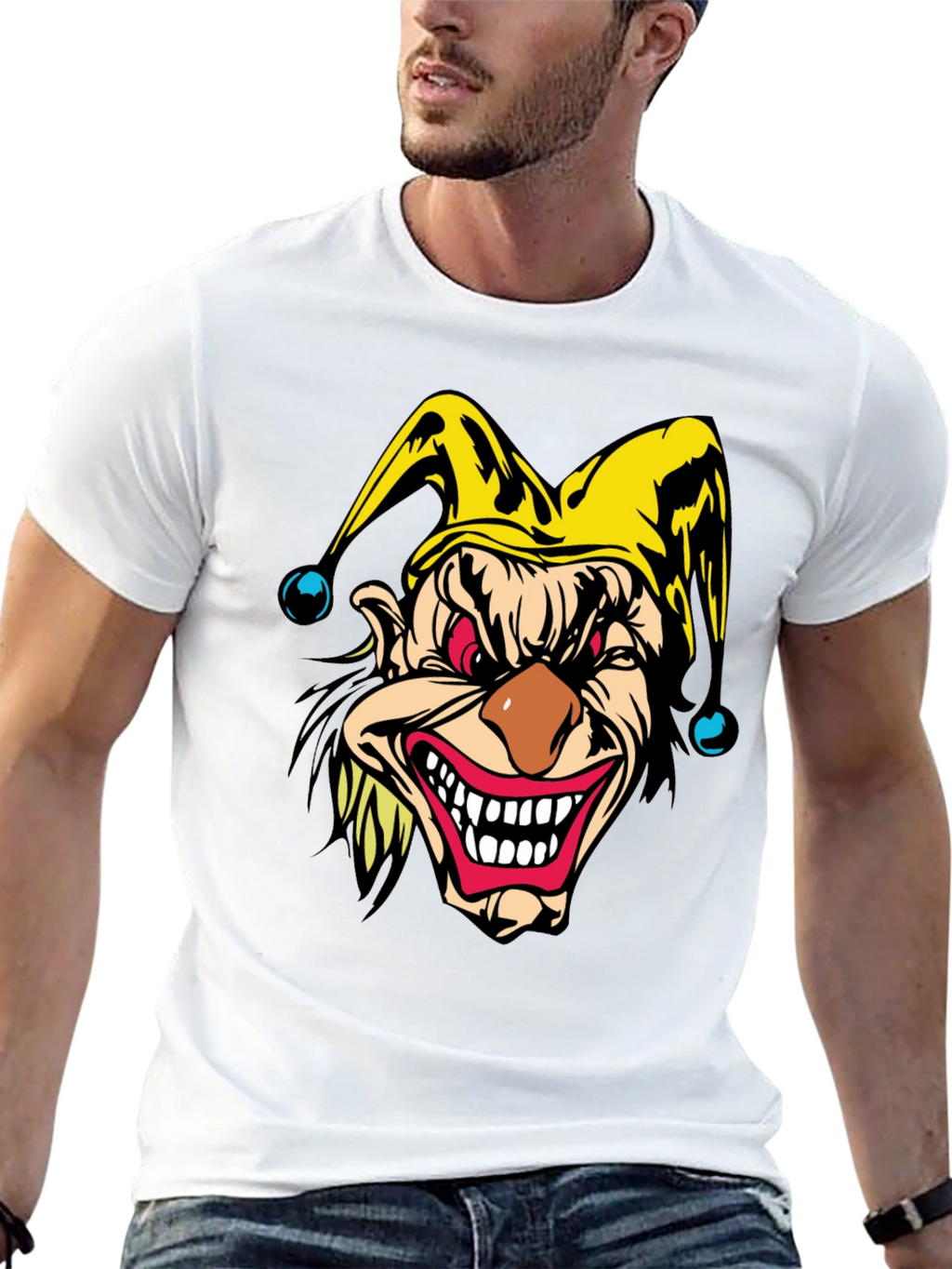 Mens Black T-Shirt - Evil Jester Graphic Tee