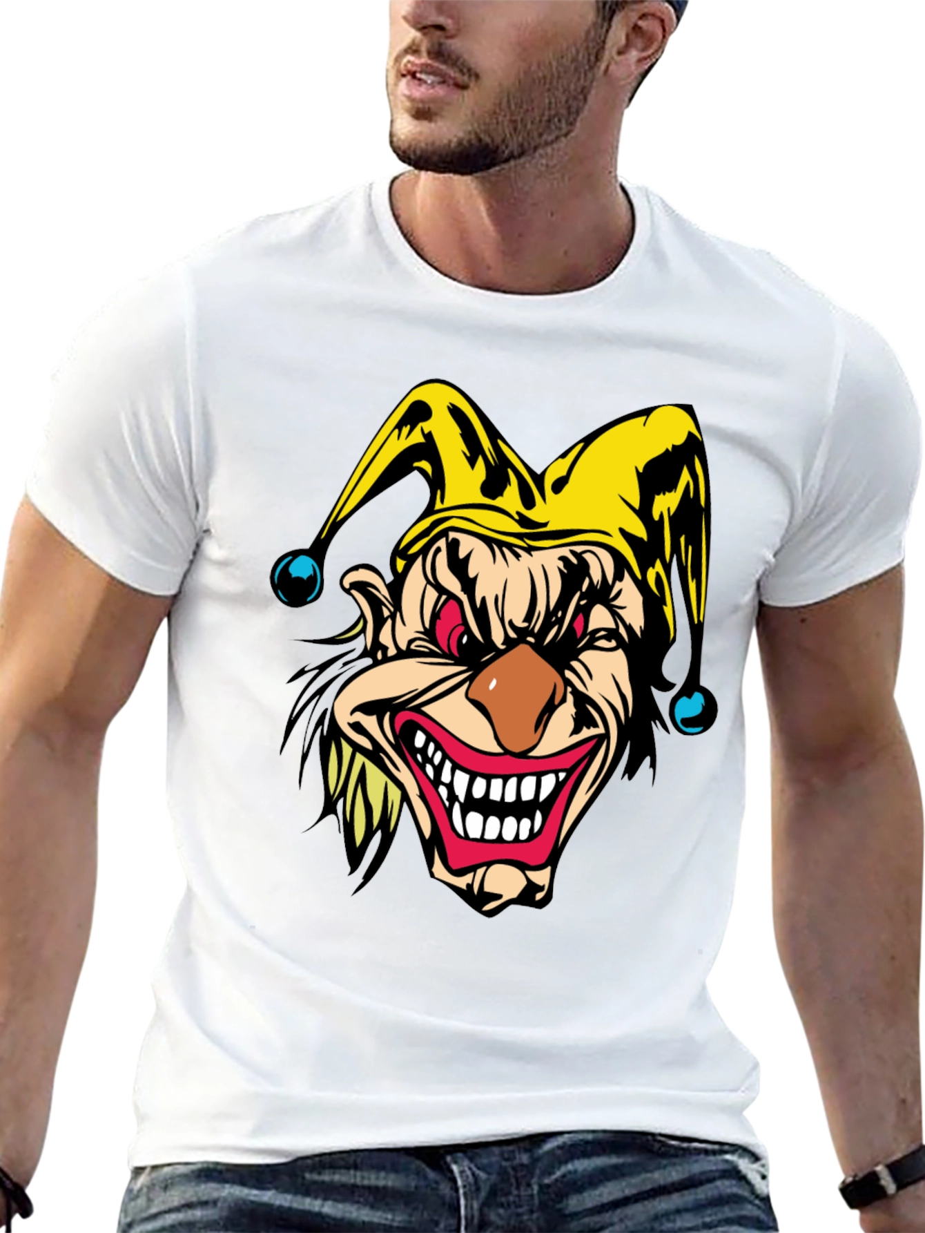 Mens Black T-Shirt - Evil Jester Graphic Tee