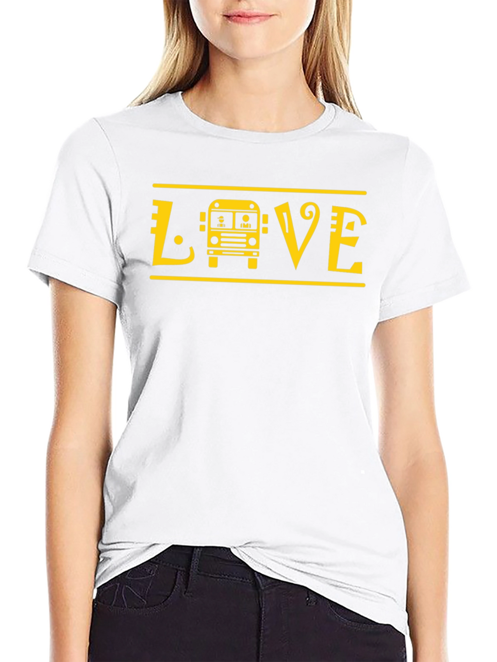 Love School Bus T-Shirt - Yellow Graphic Print