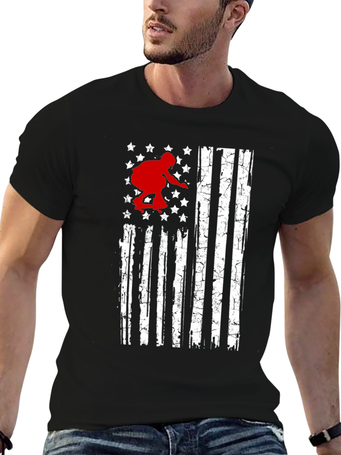 Skateboarding USA Flag Graphic T-Shirt