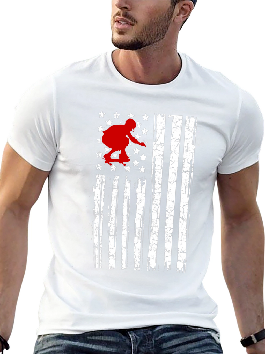 Skateboarding USA Flag Graphic T-Shirt