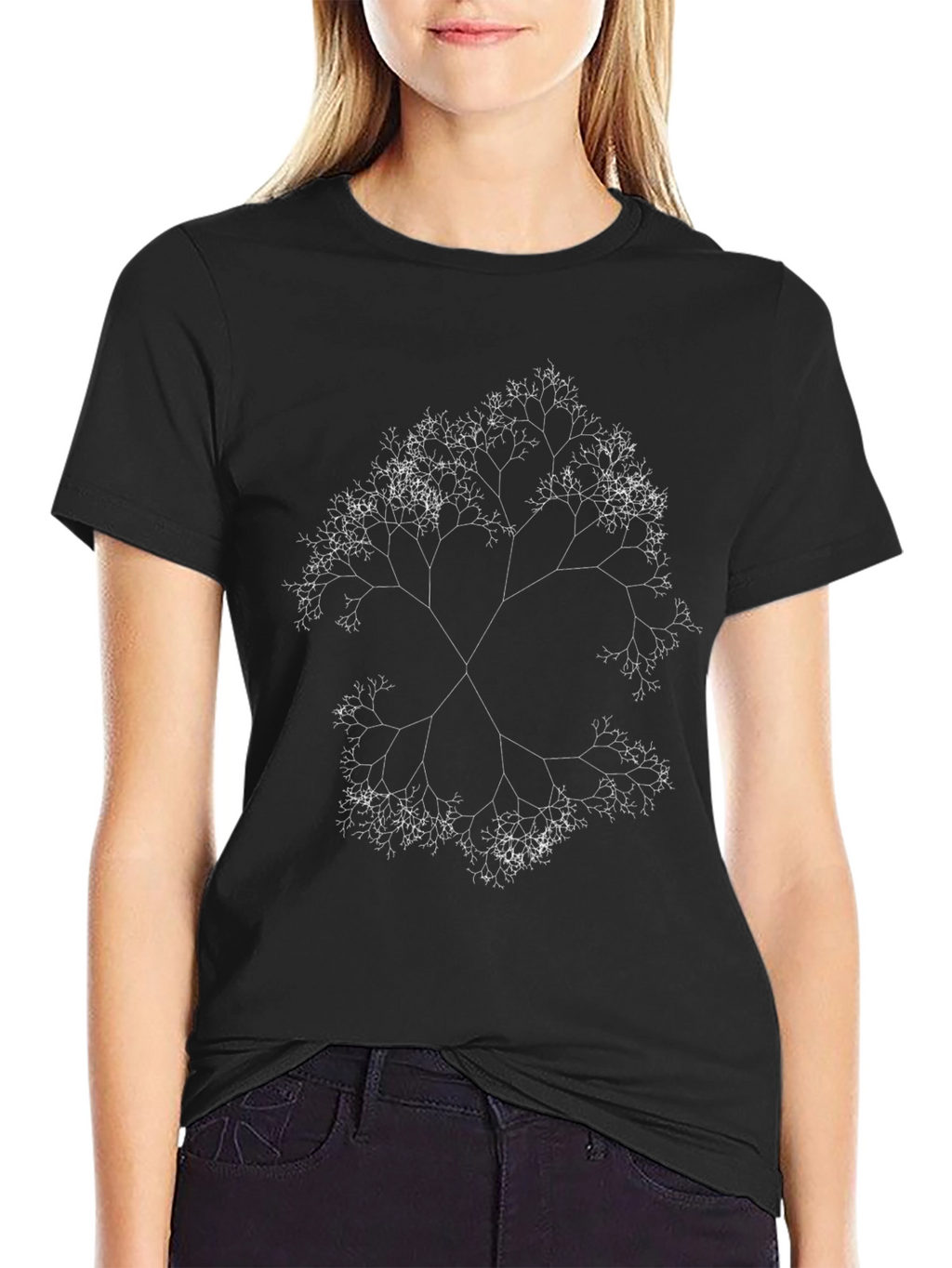Fractal Tree Graphic Tee - Black Cotton Blend