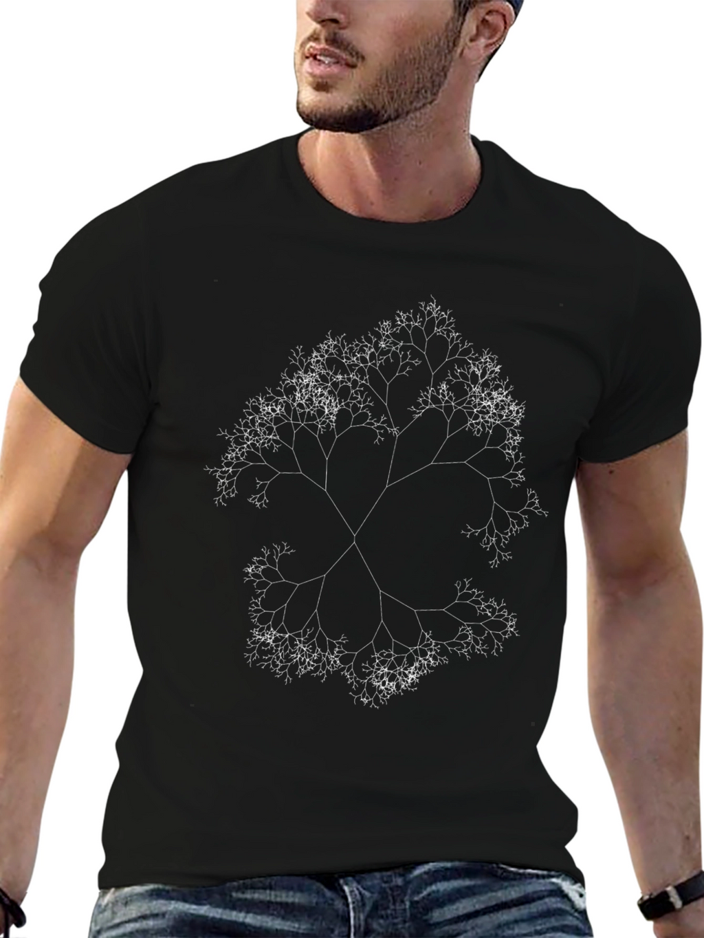 Fractal Tree Graphic Tee - Black Cotton Blend