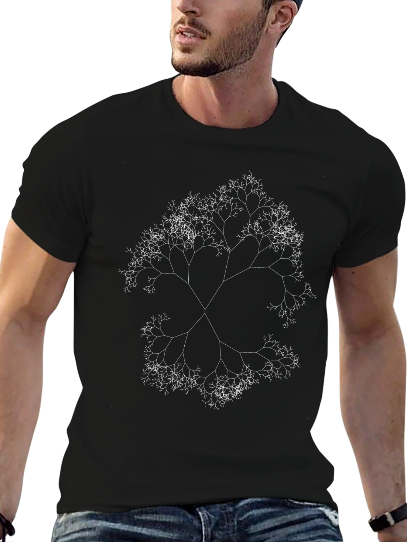 Fractal Tree Graphic Tee - Black Cotton Blend