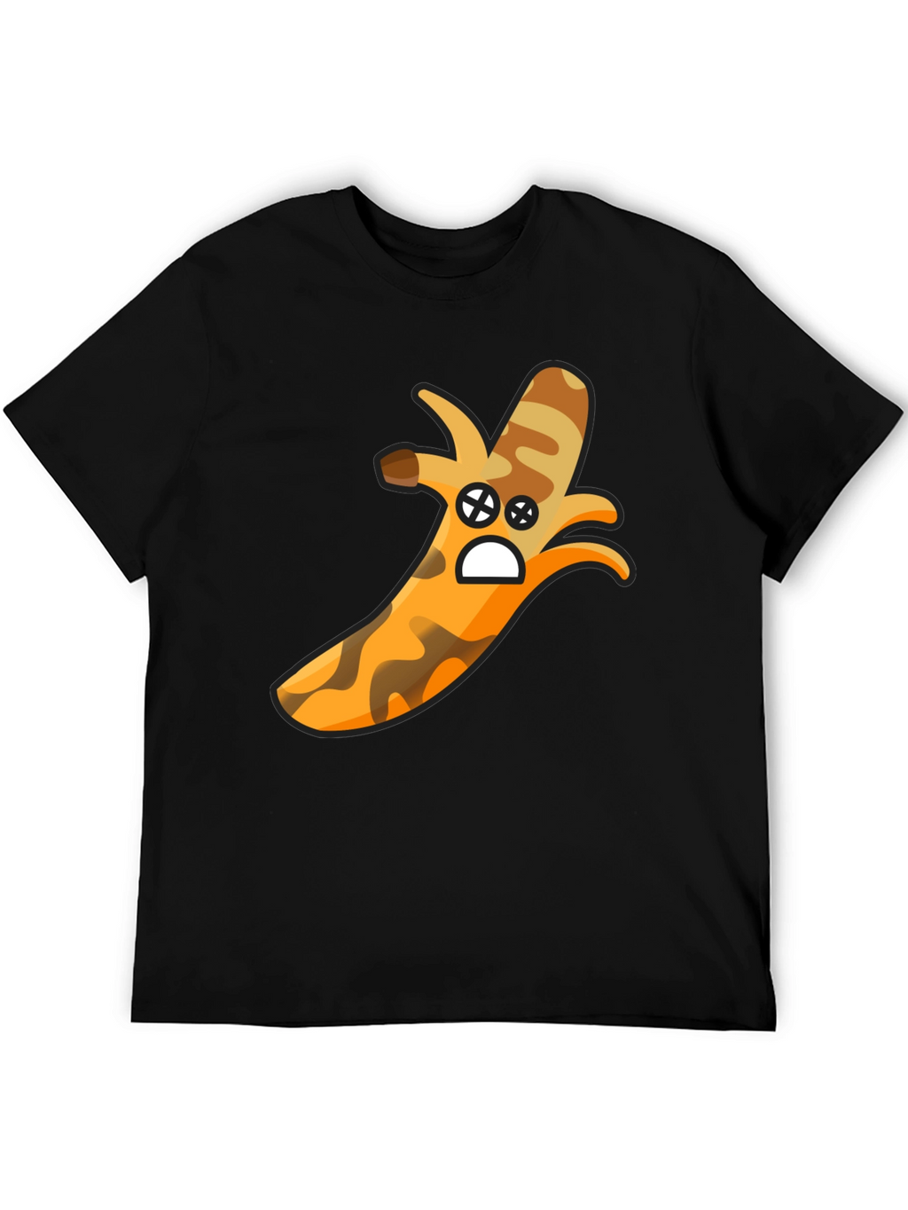 Camouflage Banana Cartoon Graphic Black T-Shirt