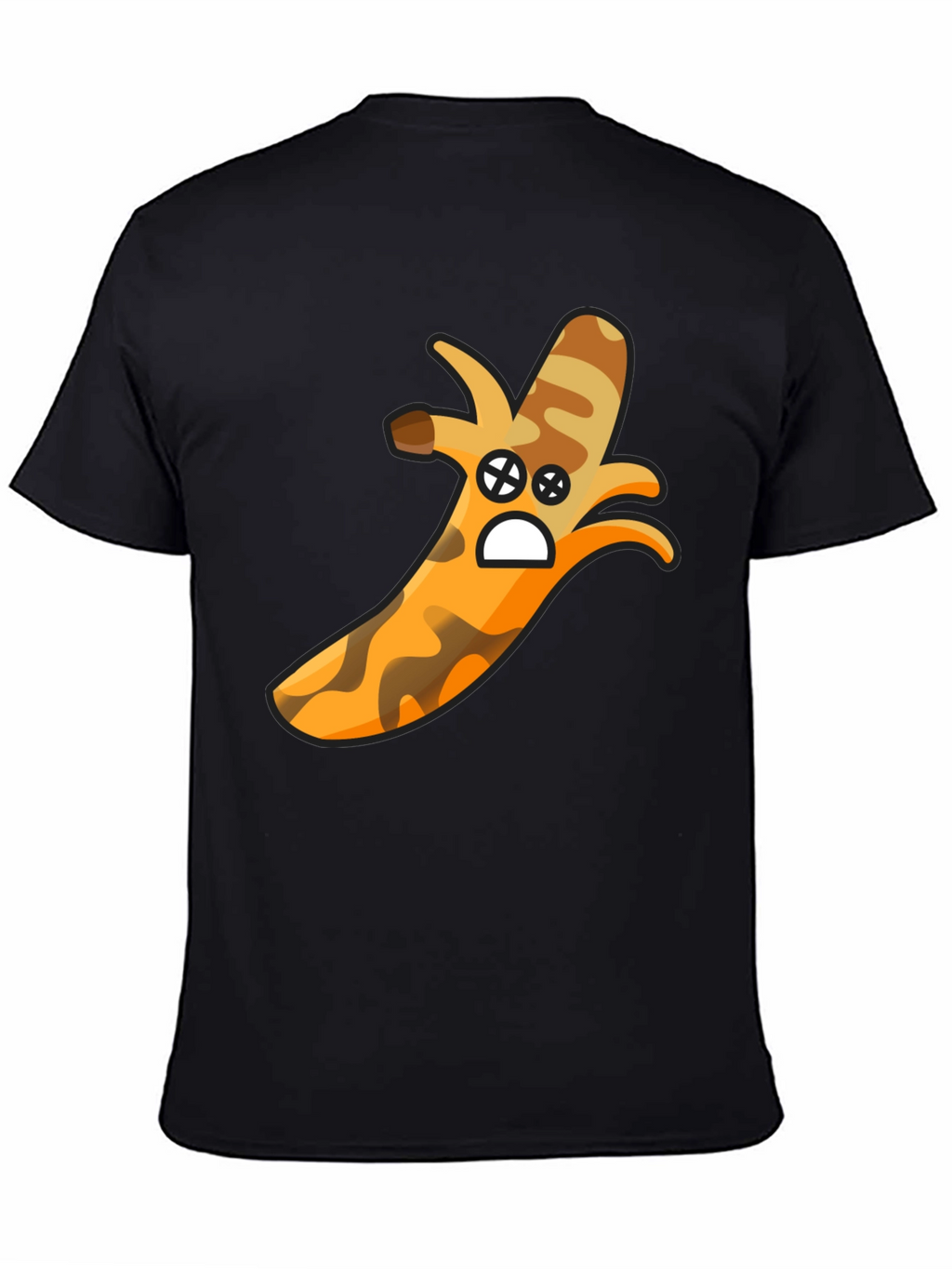 Camouflage Banana Cartoon Graphic Black T-Shirt