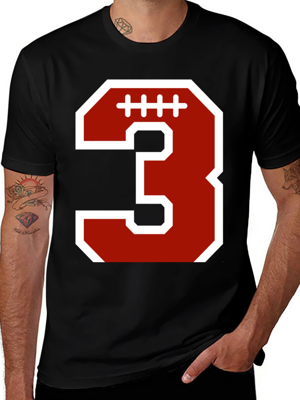 Football Number 3 T-Shirt - Black