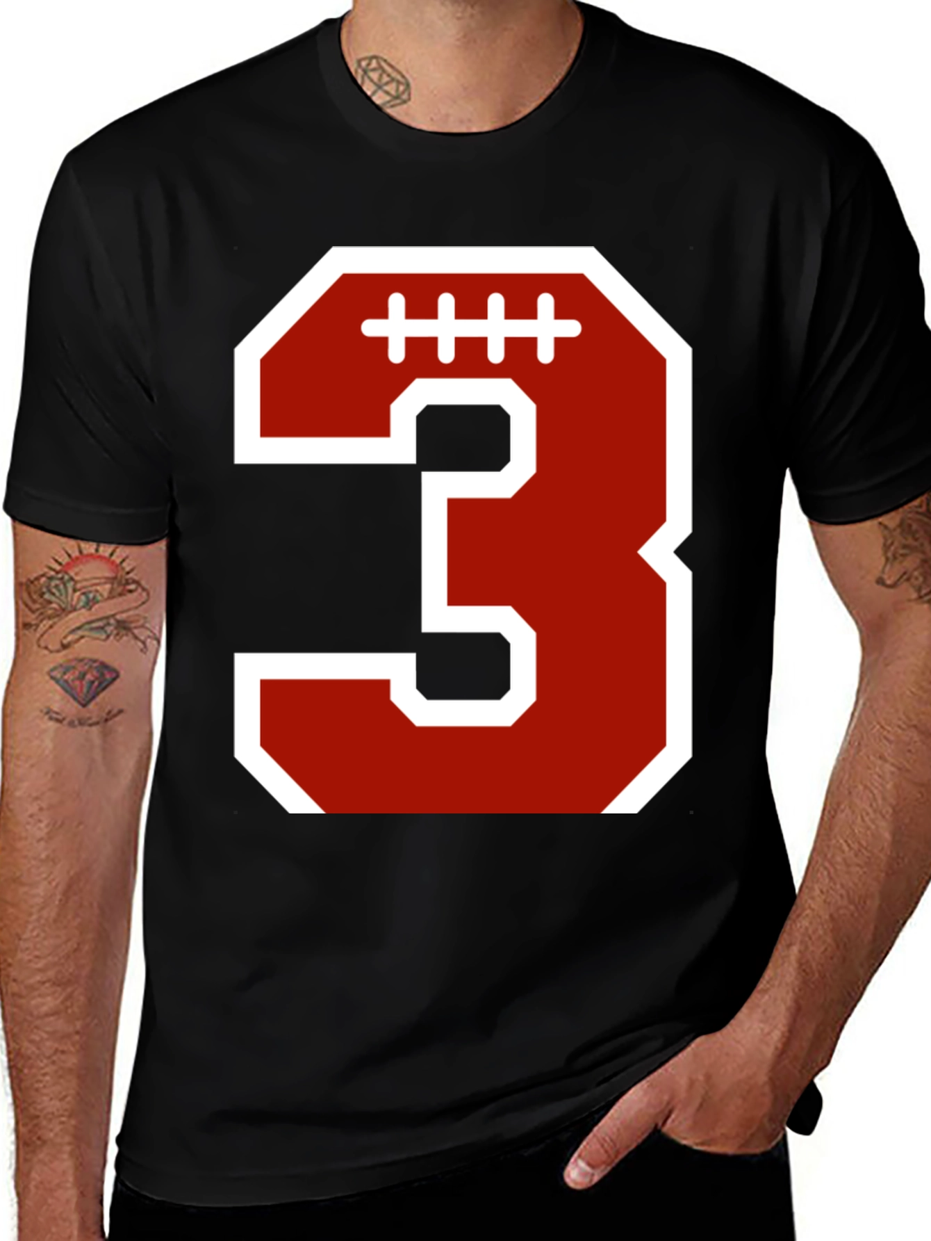 Football Number 3 T-Shirt - Black