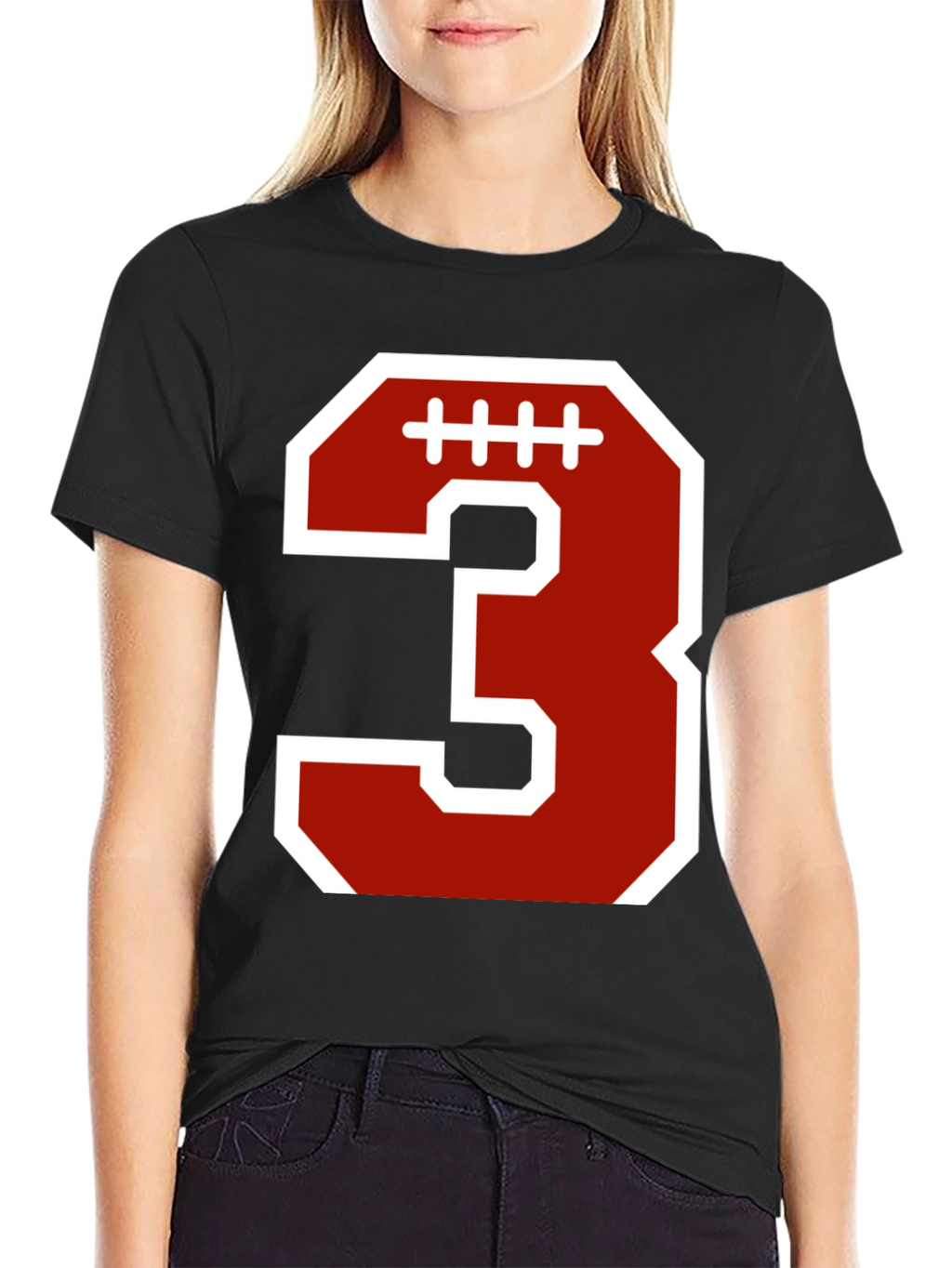 Football Number 3 T-Shirt - Black