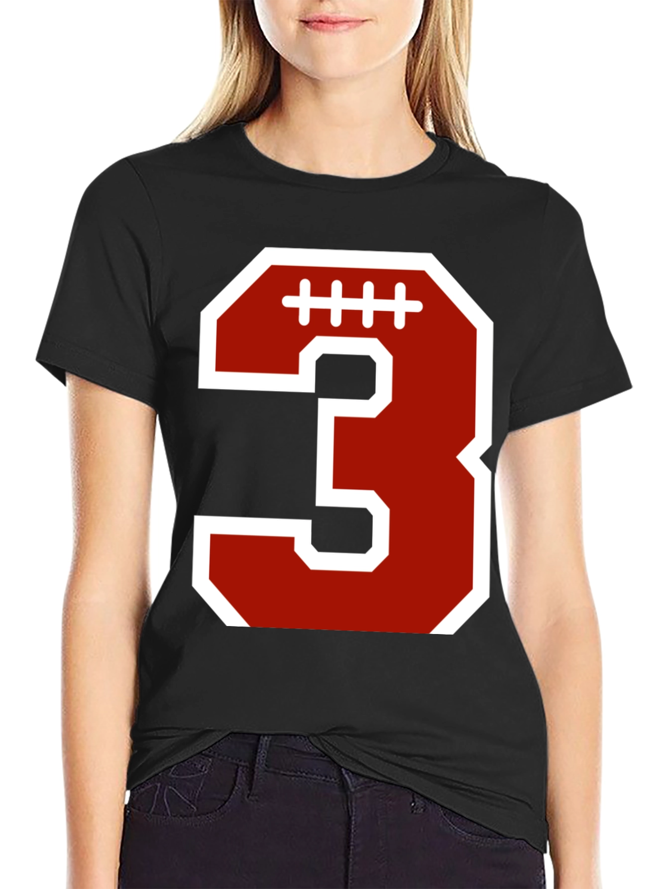 Football Number 3 T-Shirt - Black