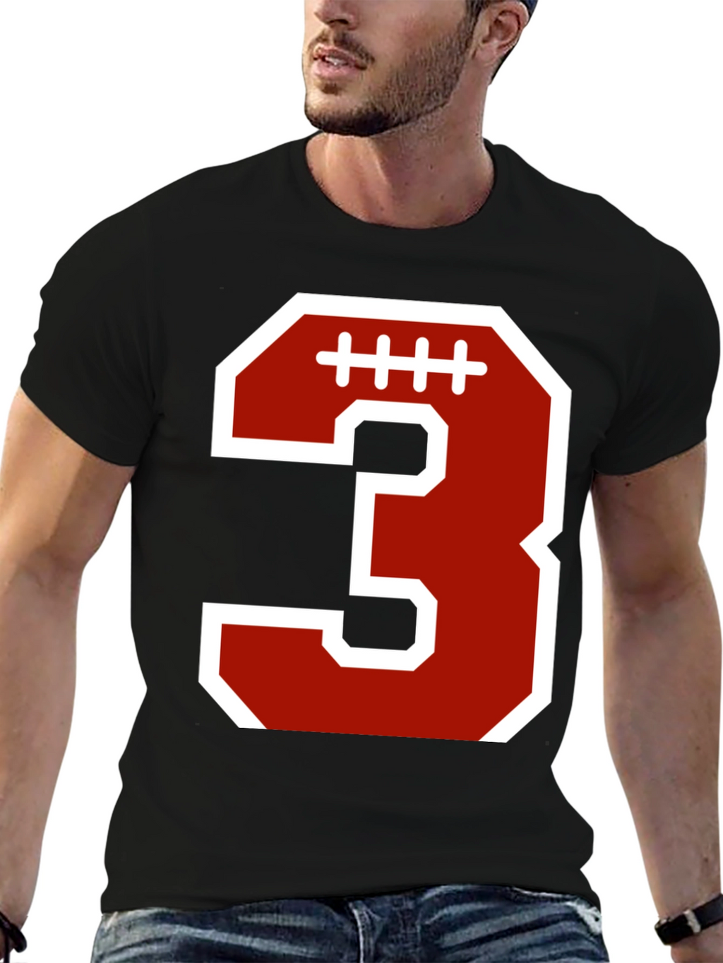 Football Number 3 T-Shirt - Black