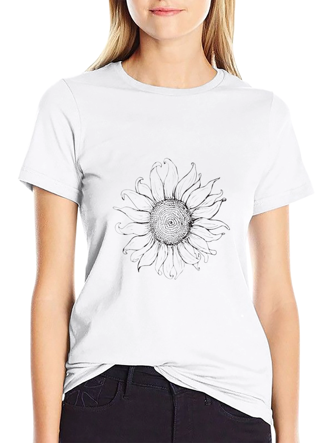 Mens Black T-Shirt - Subtle Sunflower Design