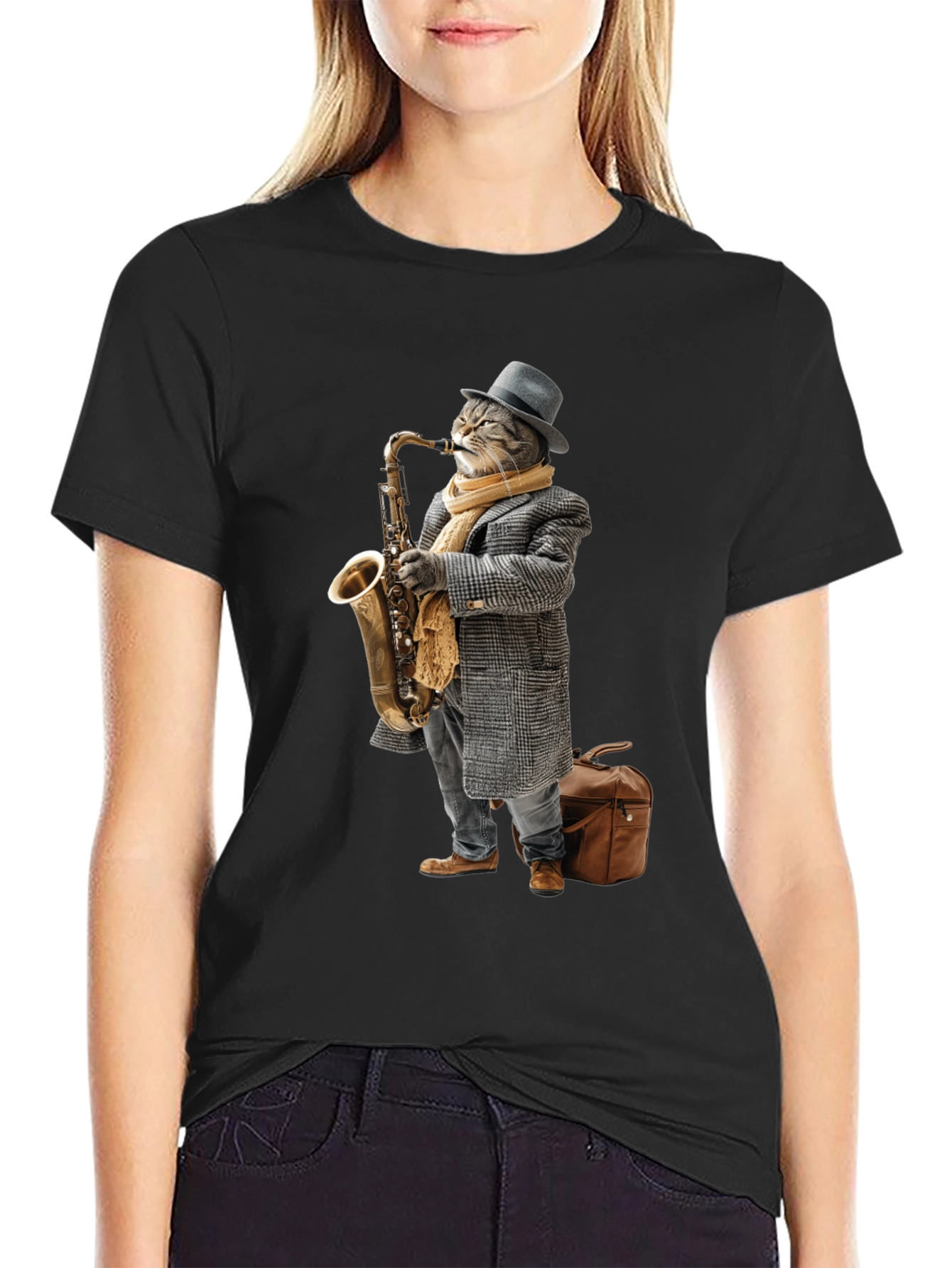 Cool Cat Saxophone Player Graphic Tee