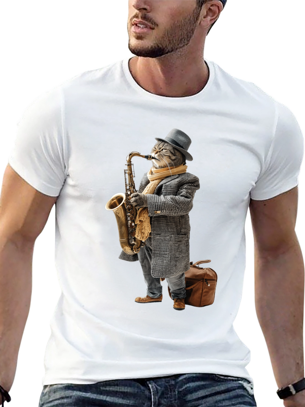 Cool Cat Saxophone Player Graphic Tee