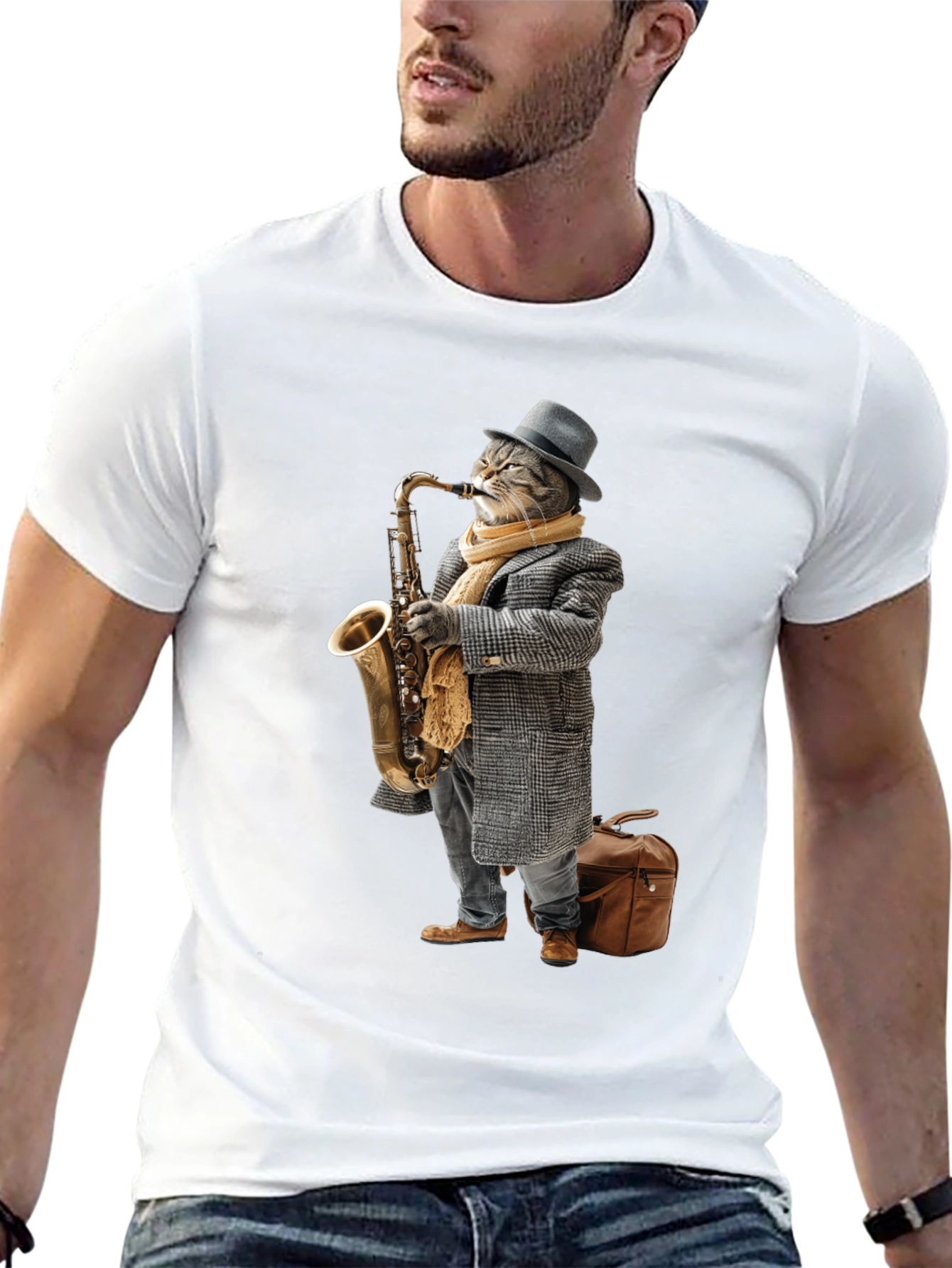 Cool Cat Saxophone Player Graphic Tee