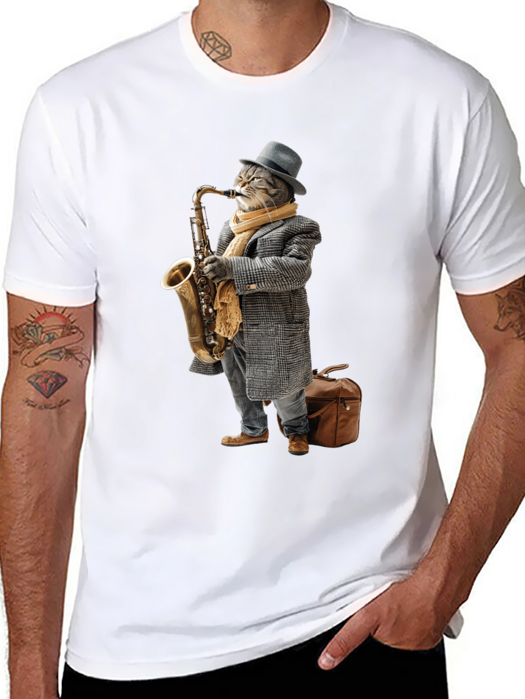 Cool Cat Saxophone Player Graphic Tee