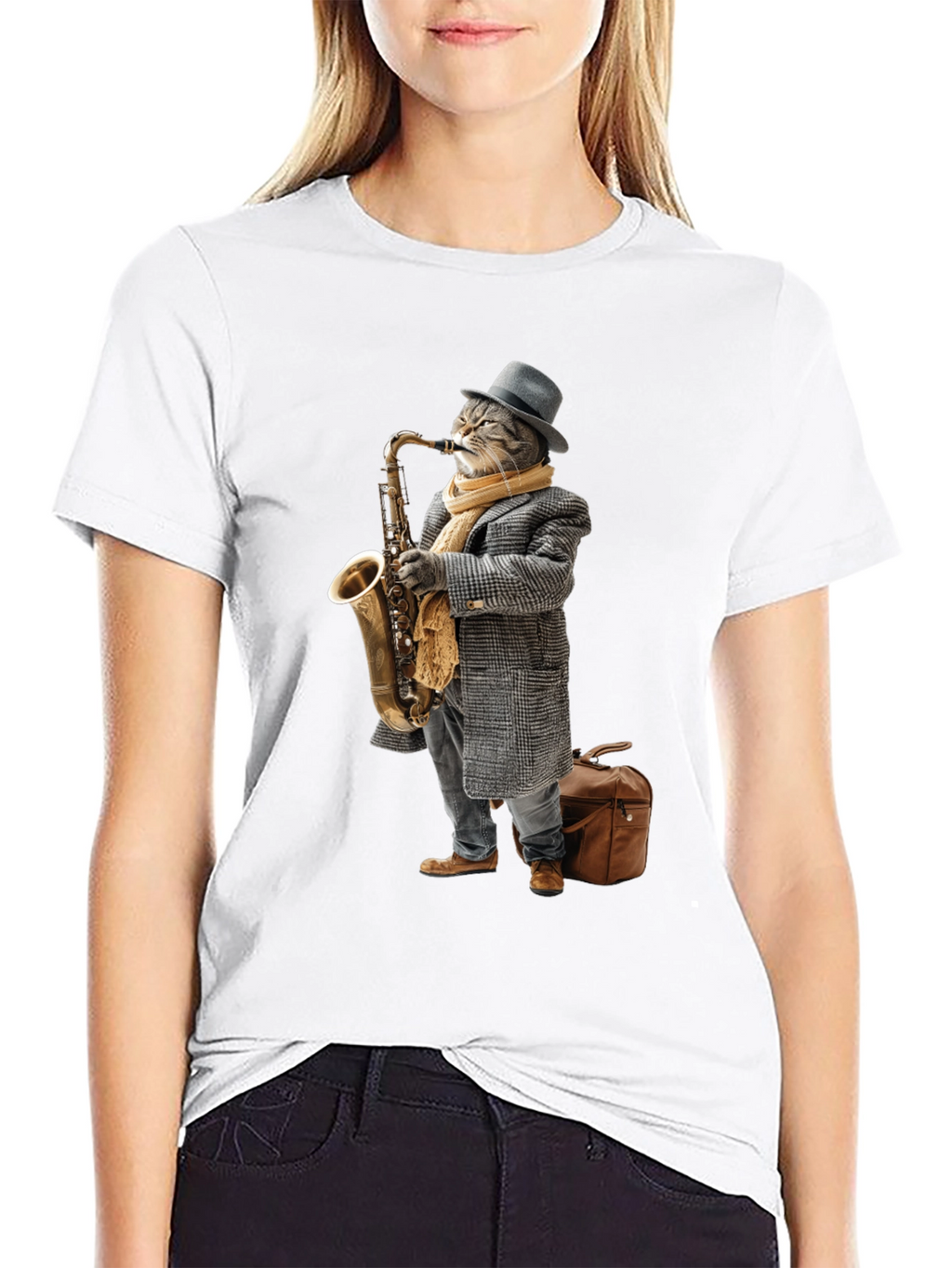 Cool Cat Saxophone Player Graphic Tee