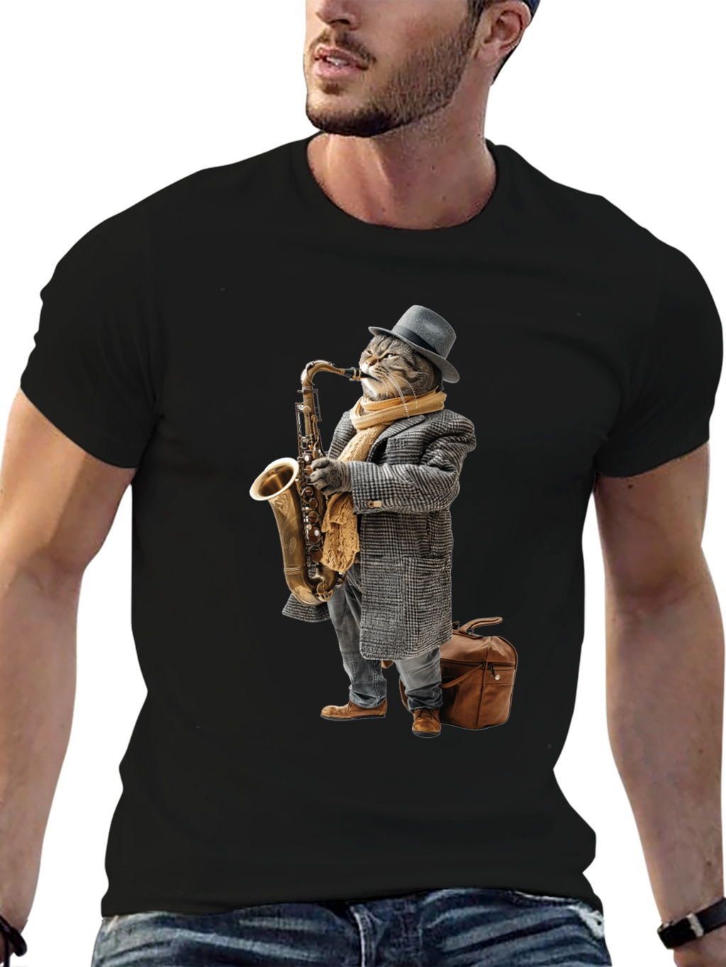 Cool Cat Saxophone Player Graphic Tee