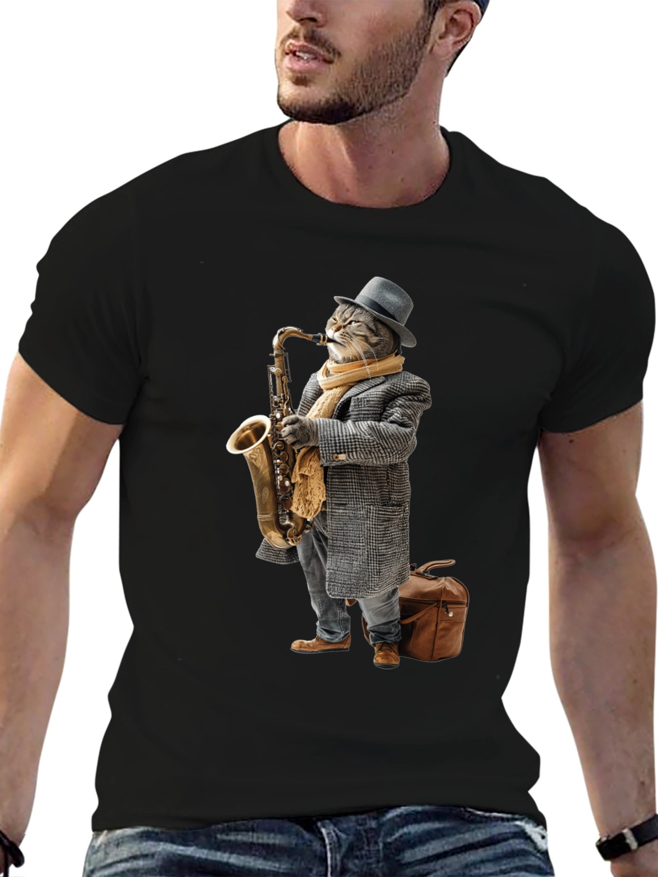 Cool Cat Saxophone Player Graphic Tee
