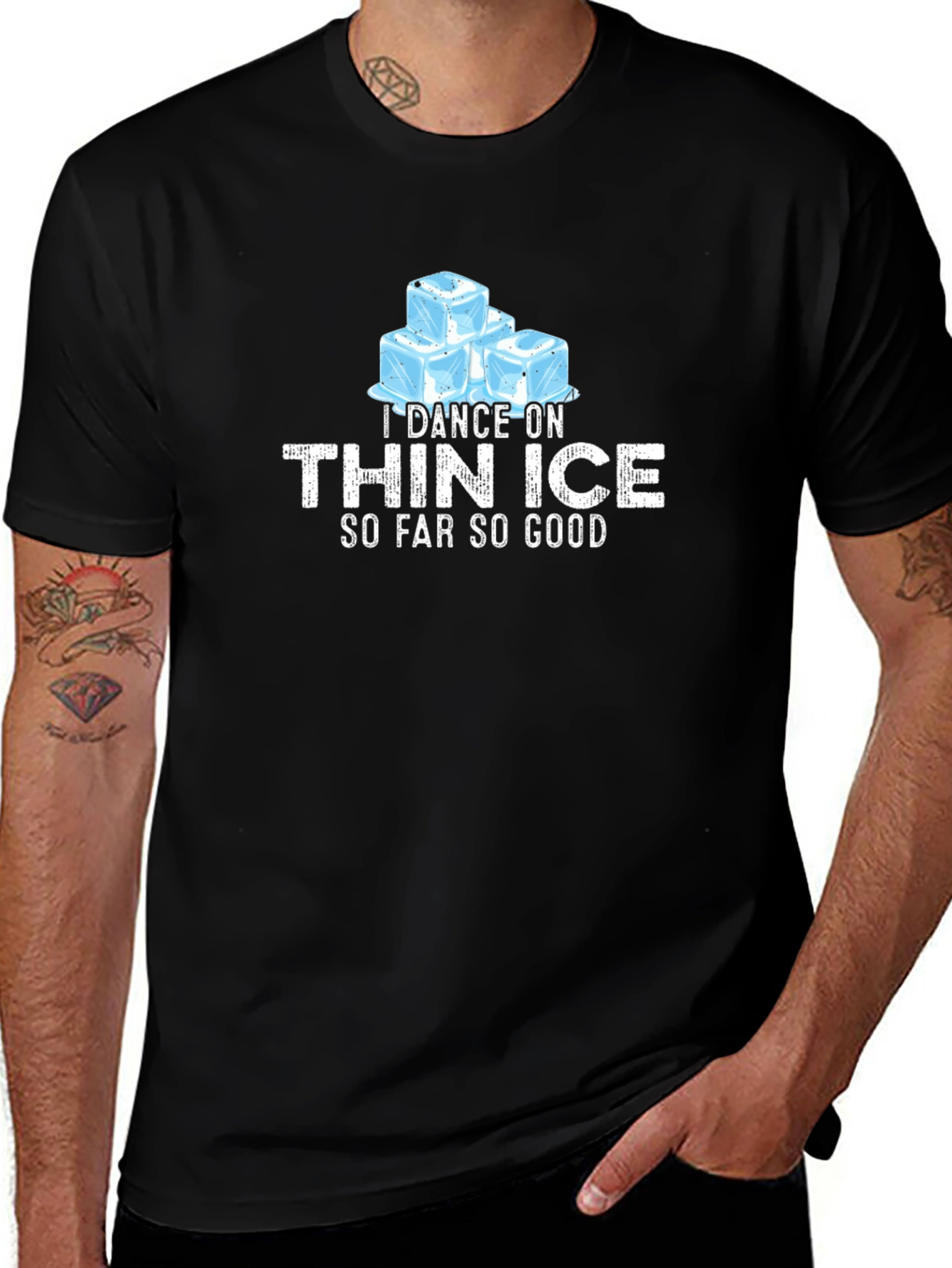 I Dance On Thin Ice Mens Black Graphic T-Shirt