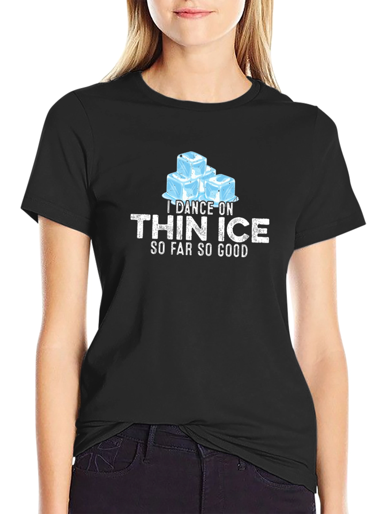 I Dance On Thin Ice Mens Black Graphic T-Shirt