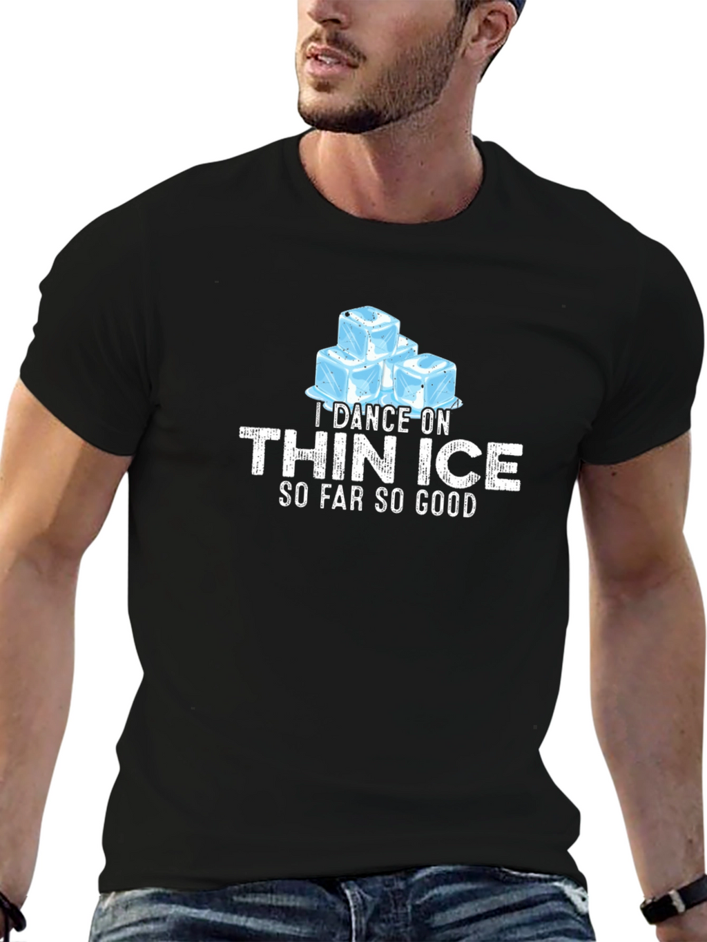 I Dance On Thin Ice Mens Black Graphic T-Shirt