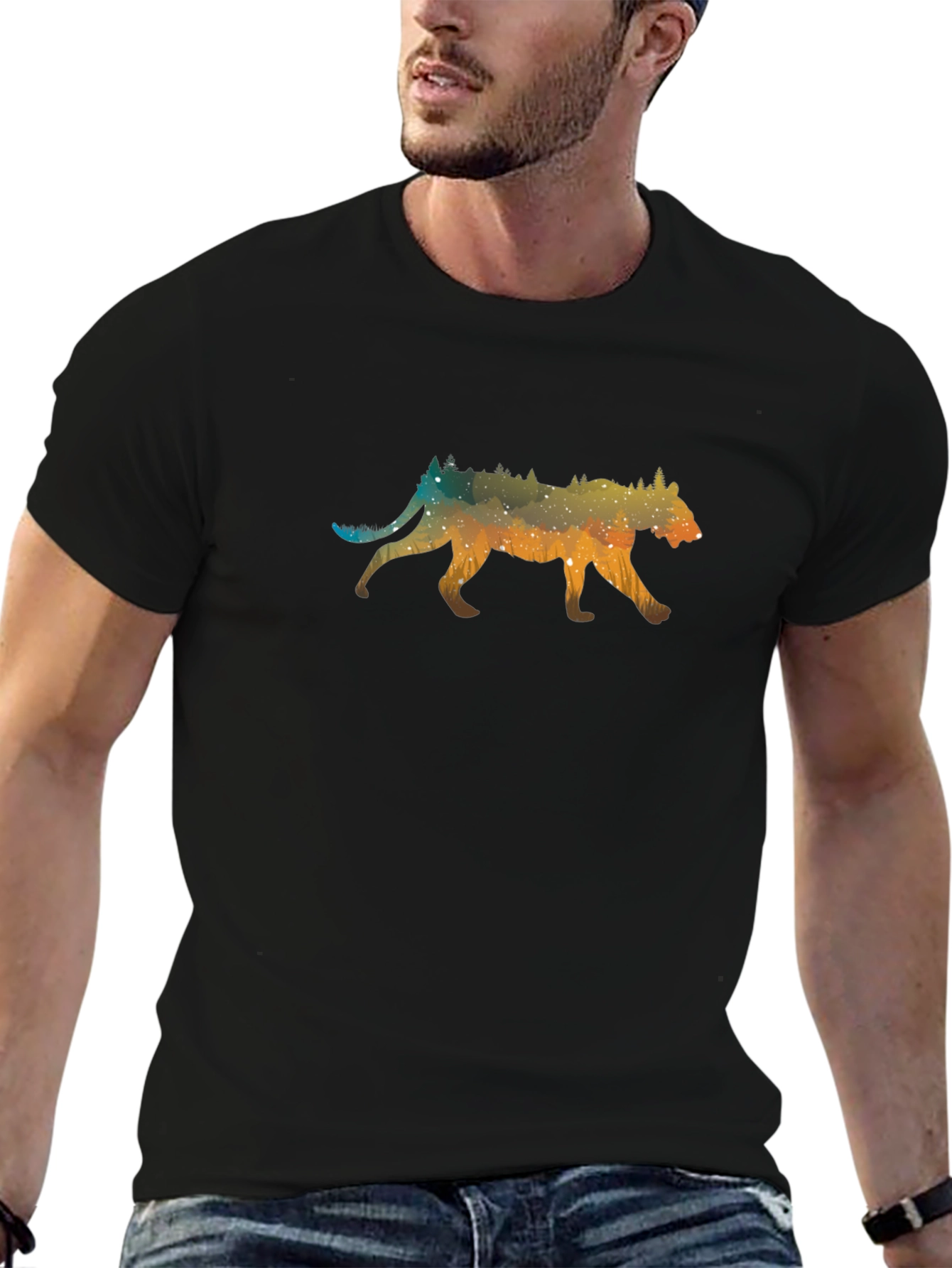 Galaxy Cougar Graphic Tee - Unisex Black T-Shirt
