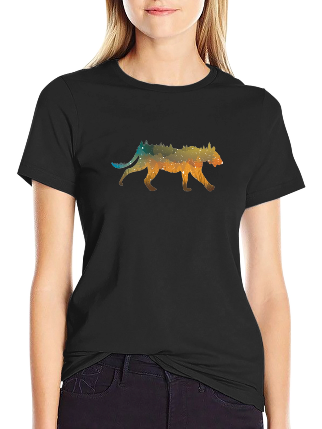 Galaxy Cougar Graphic Tee - Unisex Black T-Shirt