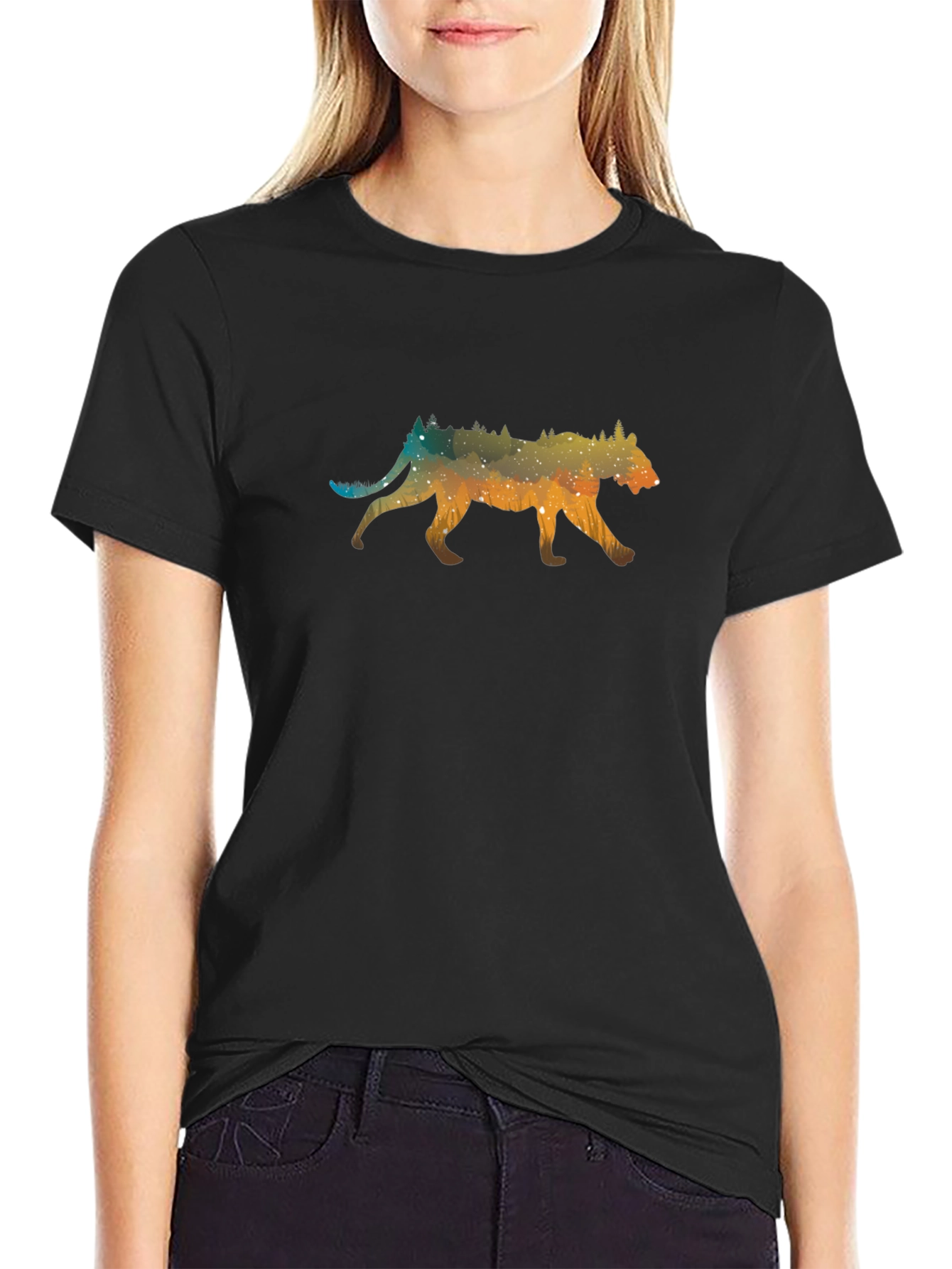 Galaxy Cougar Graphic Tee - Unisex Black T-Shirt