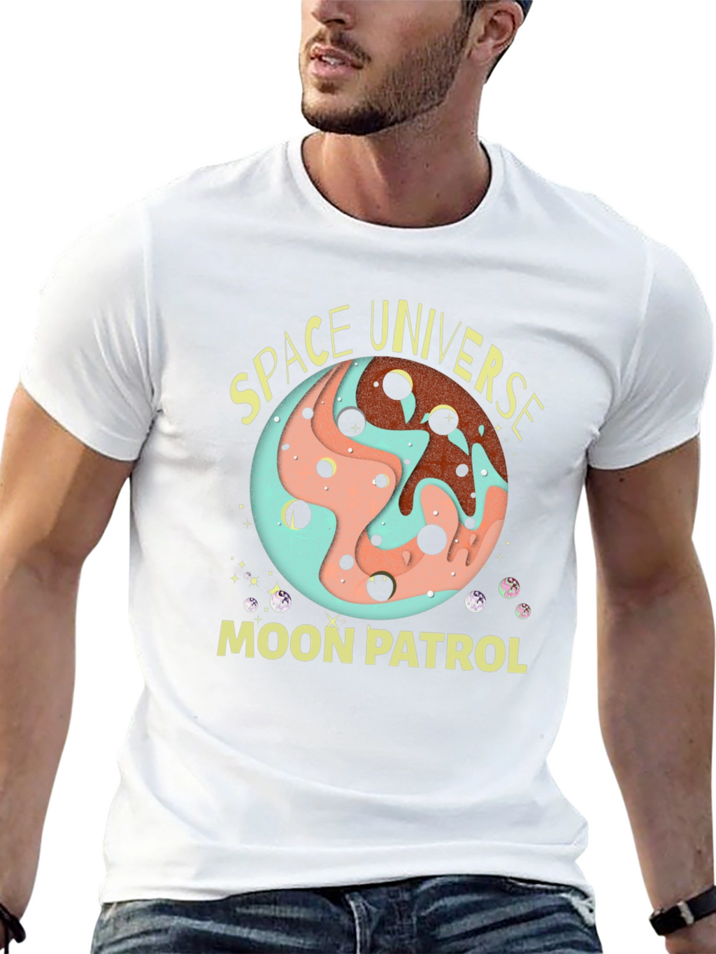 Space Universe Moon Patrol Black T-Shirt