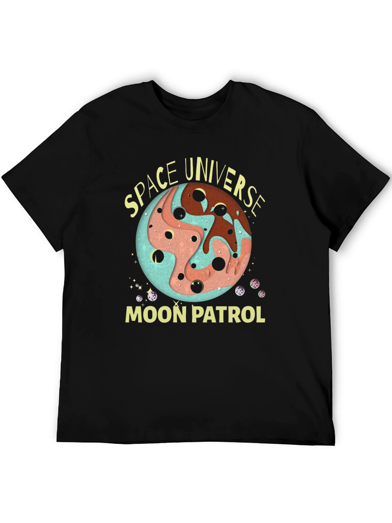 Space Universe Moon Patrol Black T-Shirt