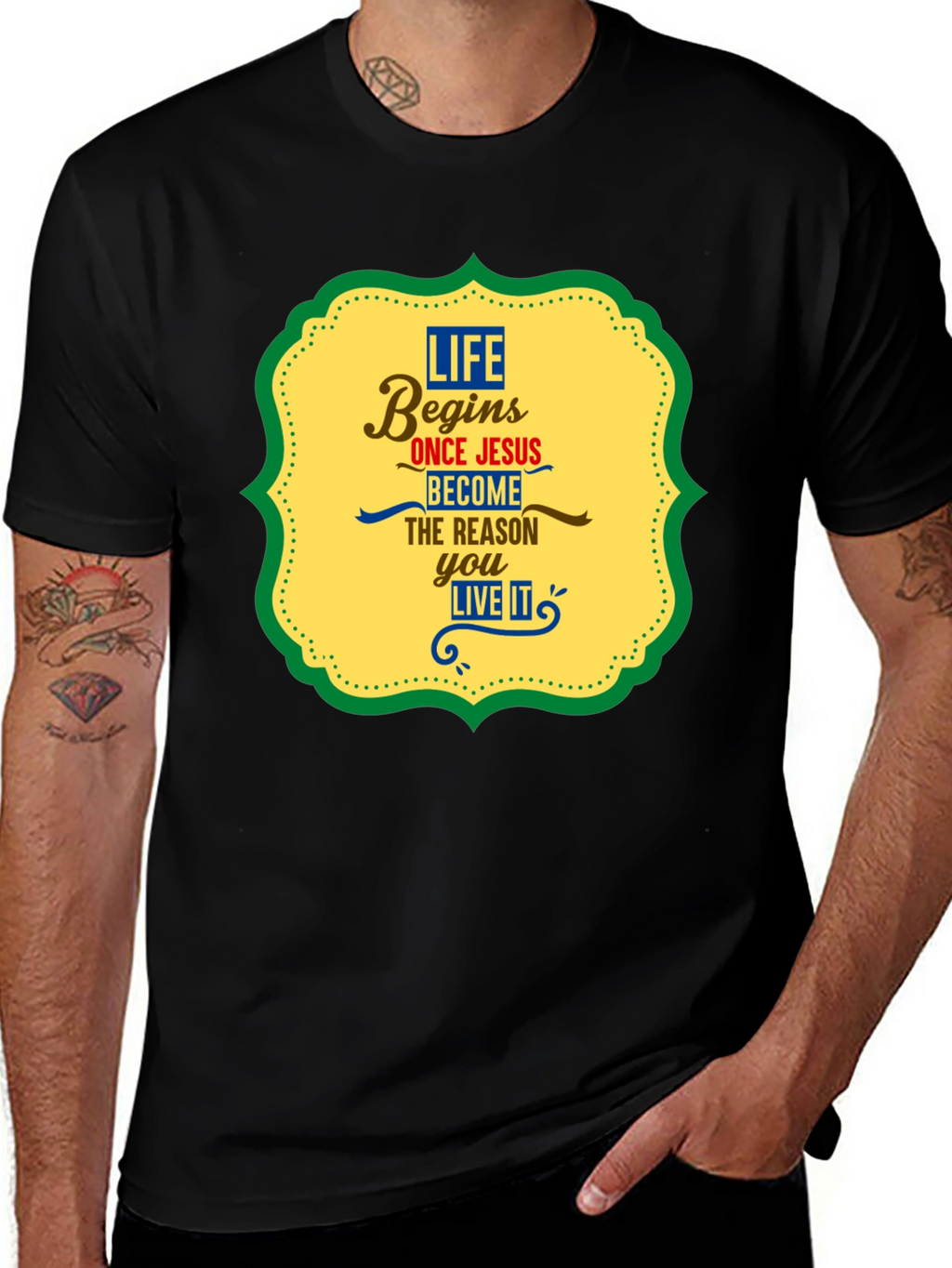Life Begins With Jesus Graphic Tee - Black