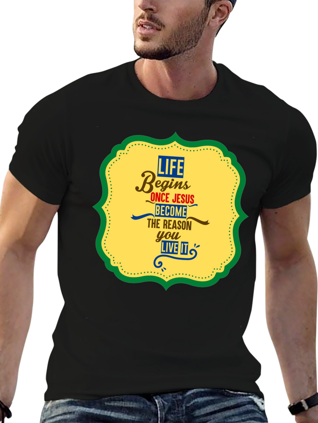 Life Begins With Jesus Graphic Tee - Black