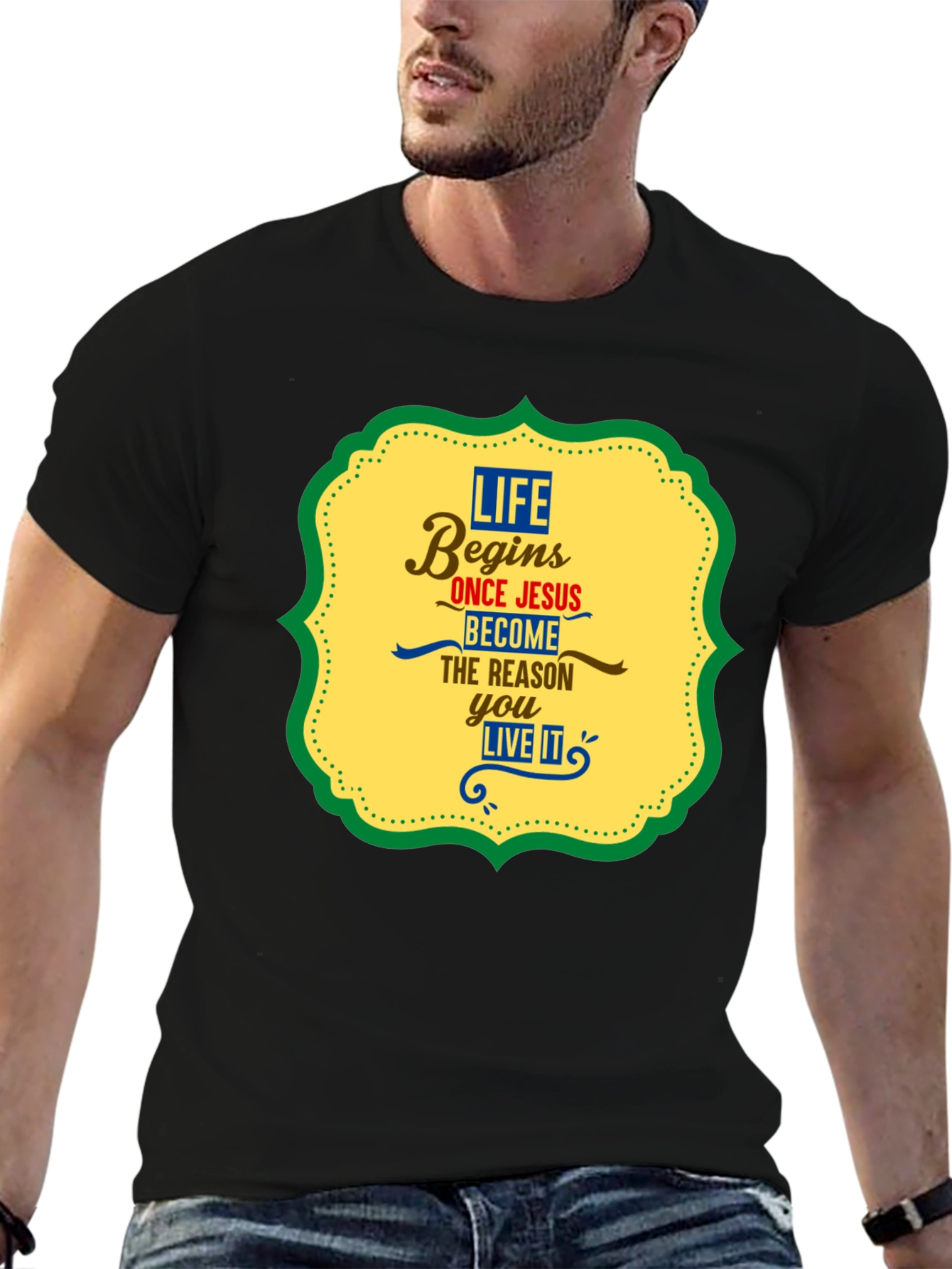 Life Begins With Jesus Graphic Tee - Black