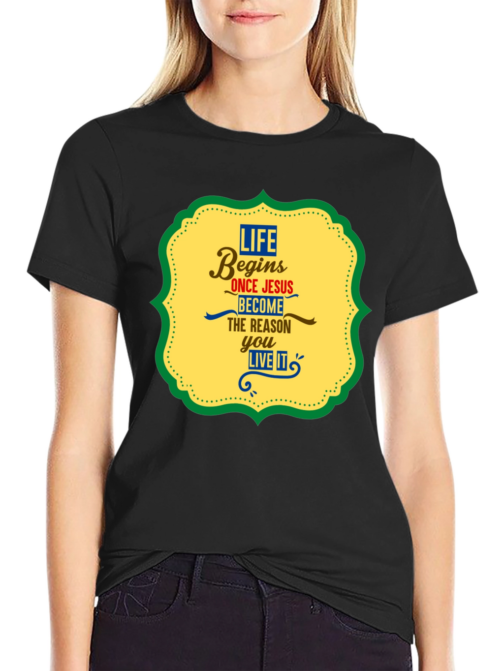 Life Begins With Jesus Graphic Tee - Black