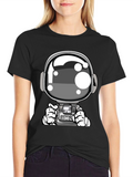 Cool Astronaut Graphic Tee - Black Casual T-Shirt