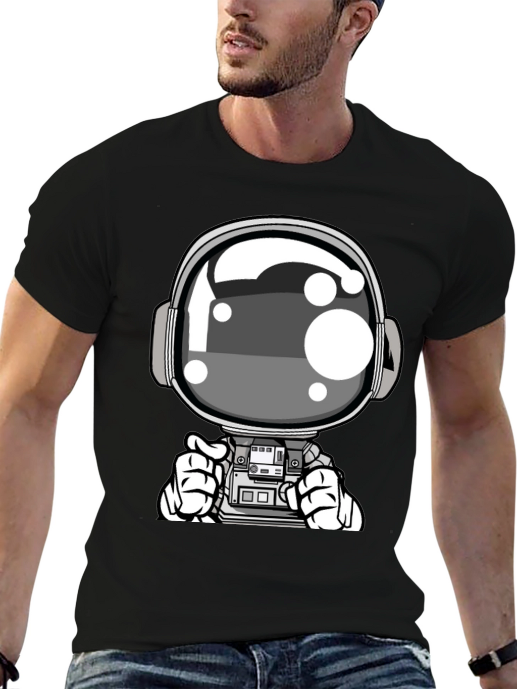 Cool Astronaut Graphic Tee - Black Casual T-Shirt