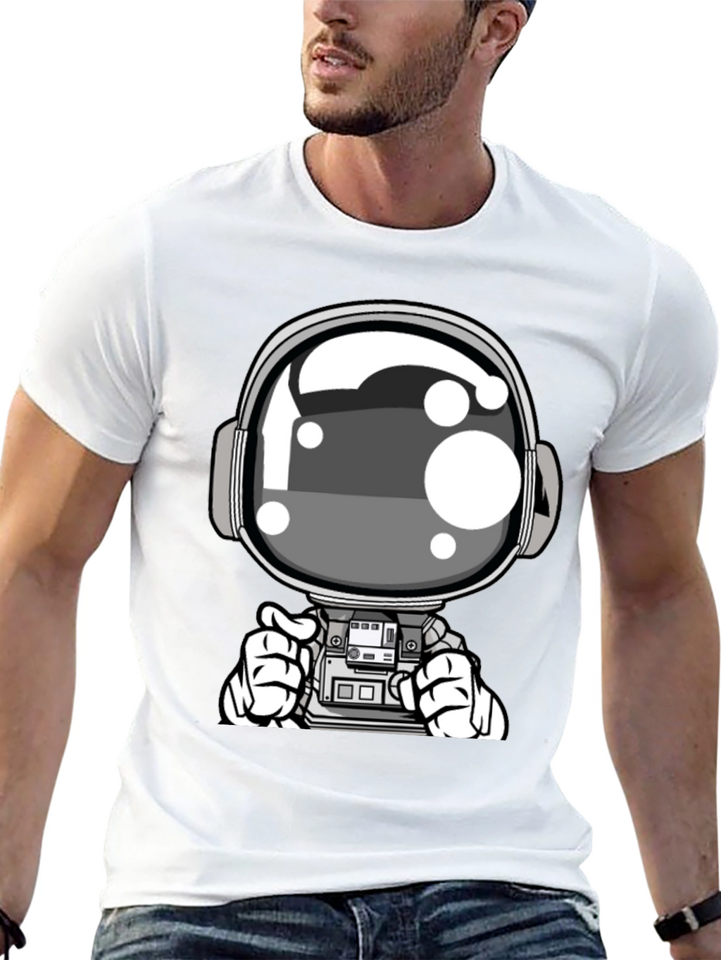 Cool Astronaut Graphic Tee - Black Casual T-Shirt