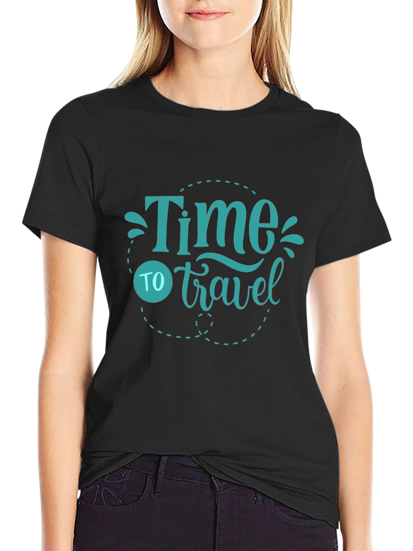 Time to Travel Graphic Tee - Black Cotton T-Shirt