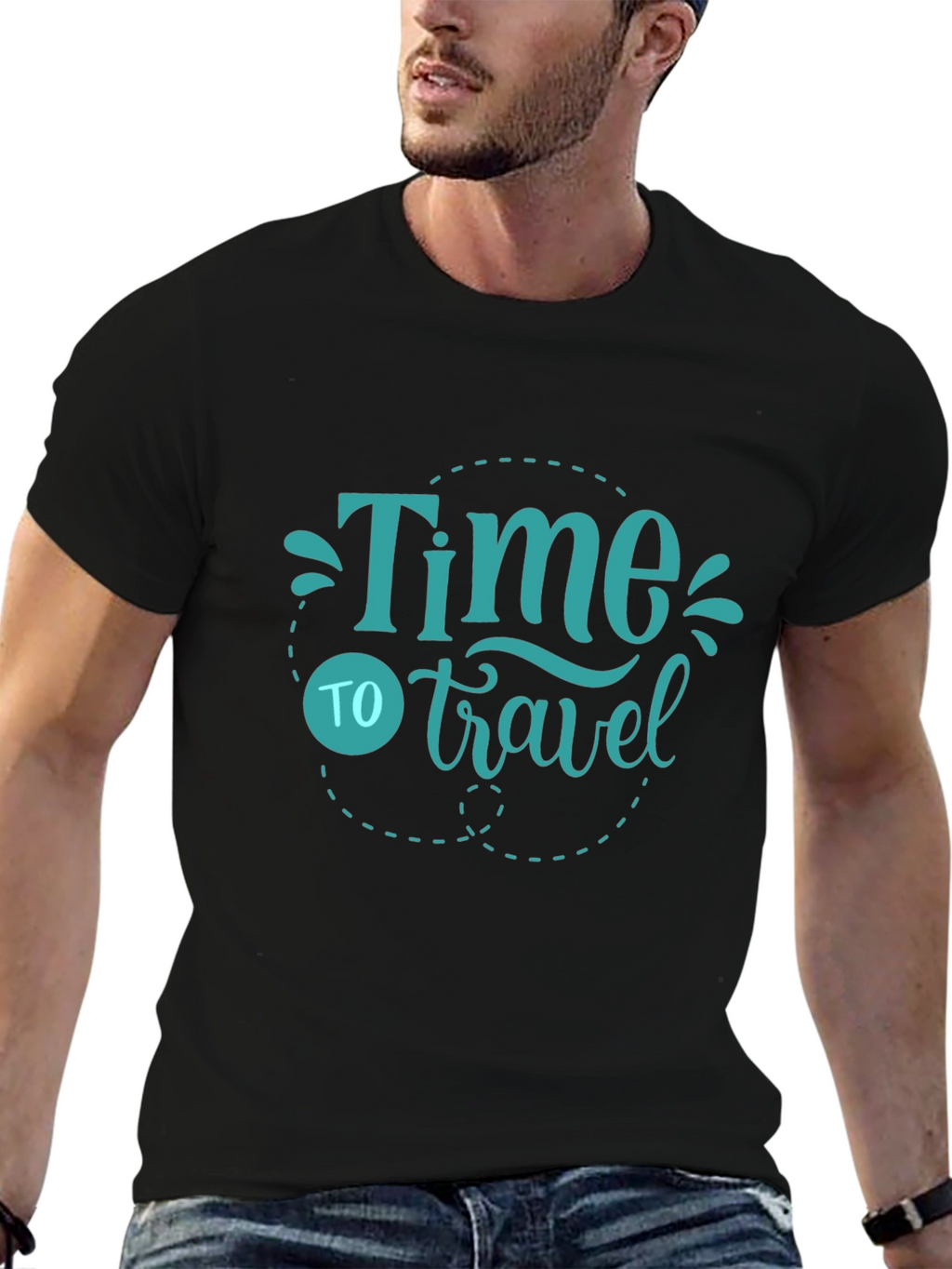 Time to Travel Graphic Tee - Black Cotton T-Shirt