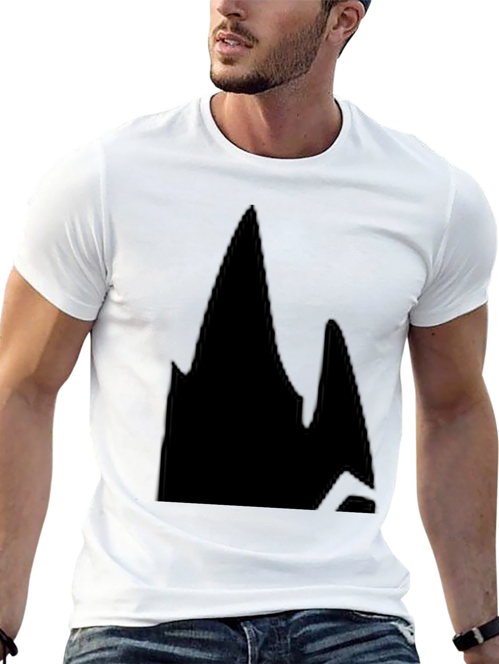 Mens Black Graphic Tee - Abstract Mountain Design