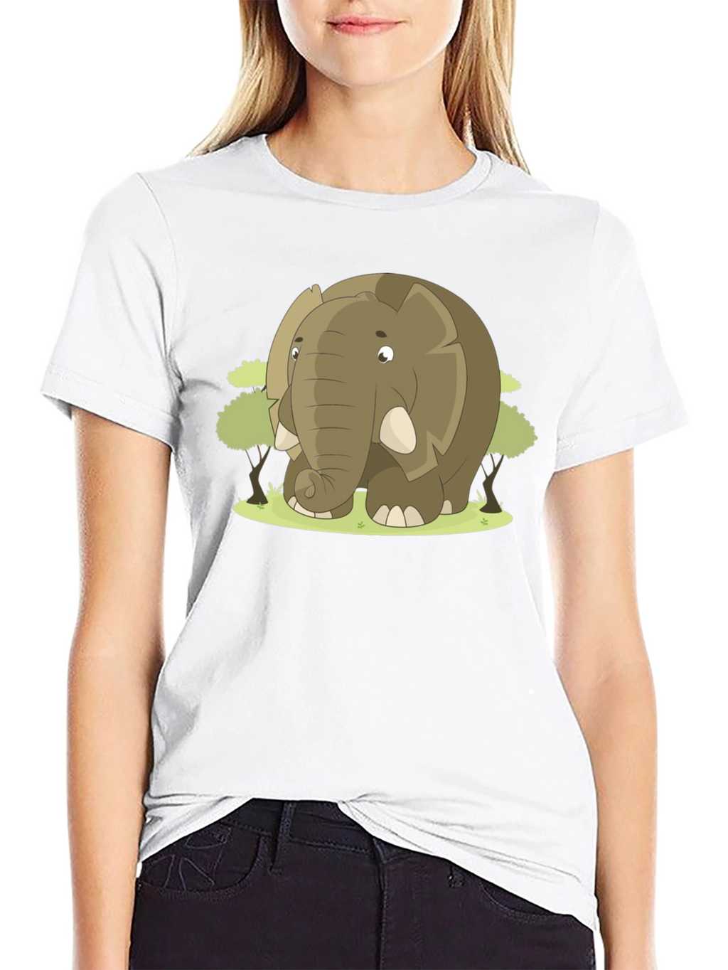 Cute Cartoon Elephant Black T-Shirt