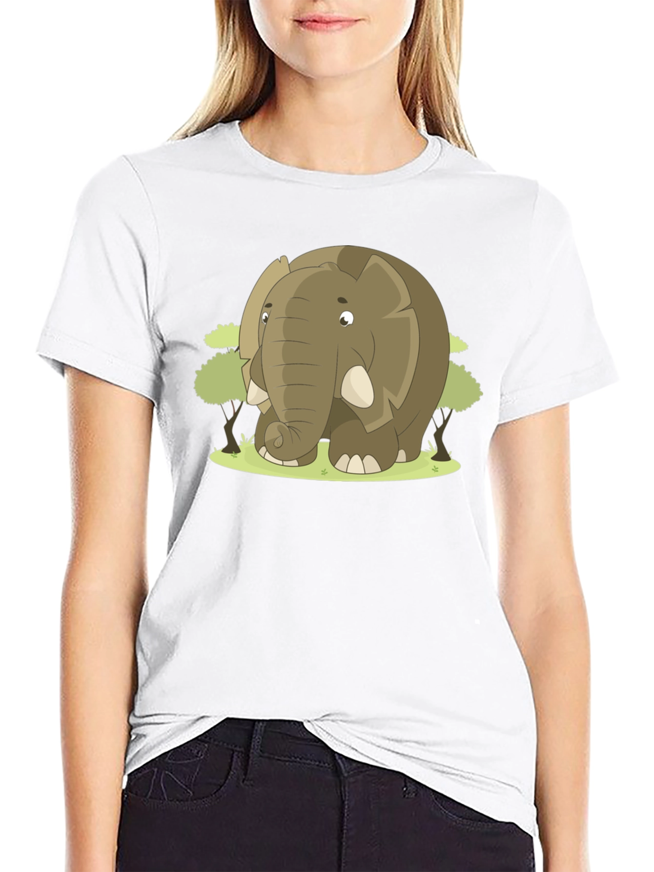 Cute Cartoon Elephant Black T-Shirt