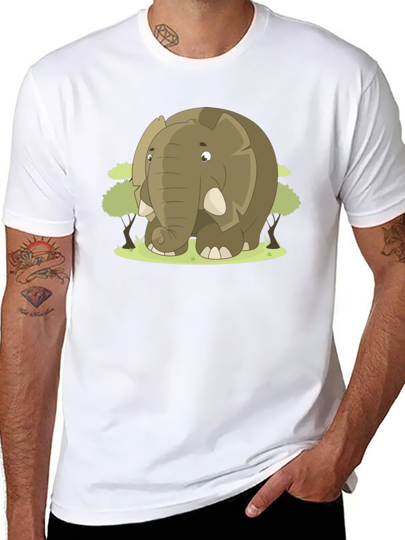 Cute Cartoon Elephant Black T-Shirt