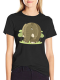 Cute Cartoon Elephant Black T-Shirt