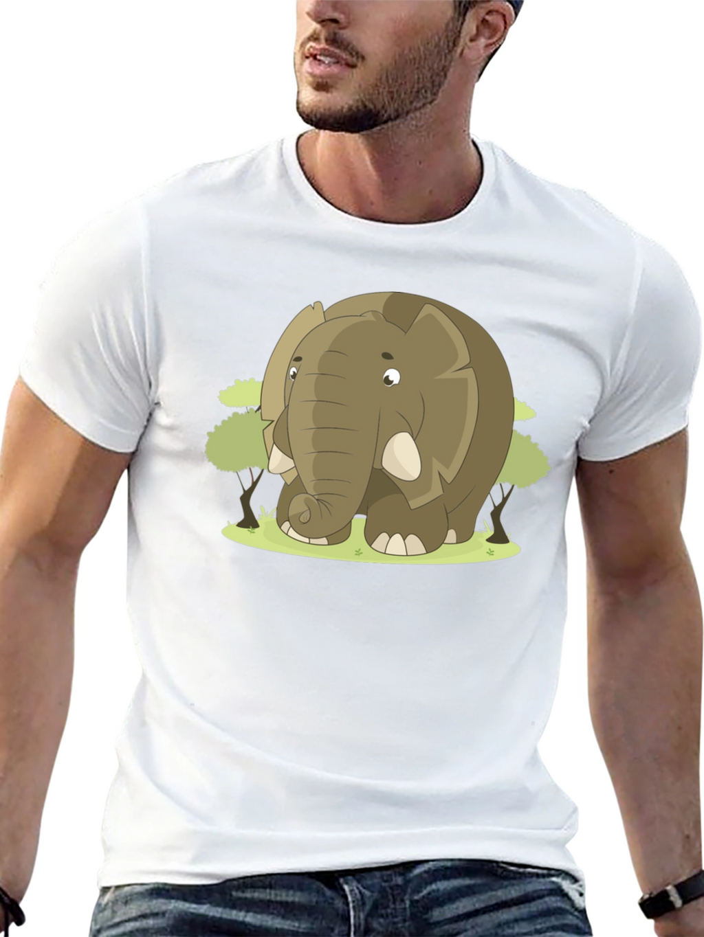 Cute Cartoon Elephant Black T-Shirt